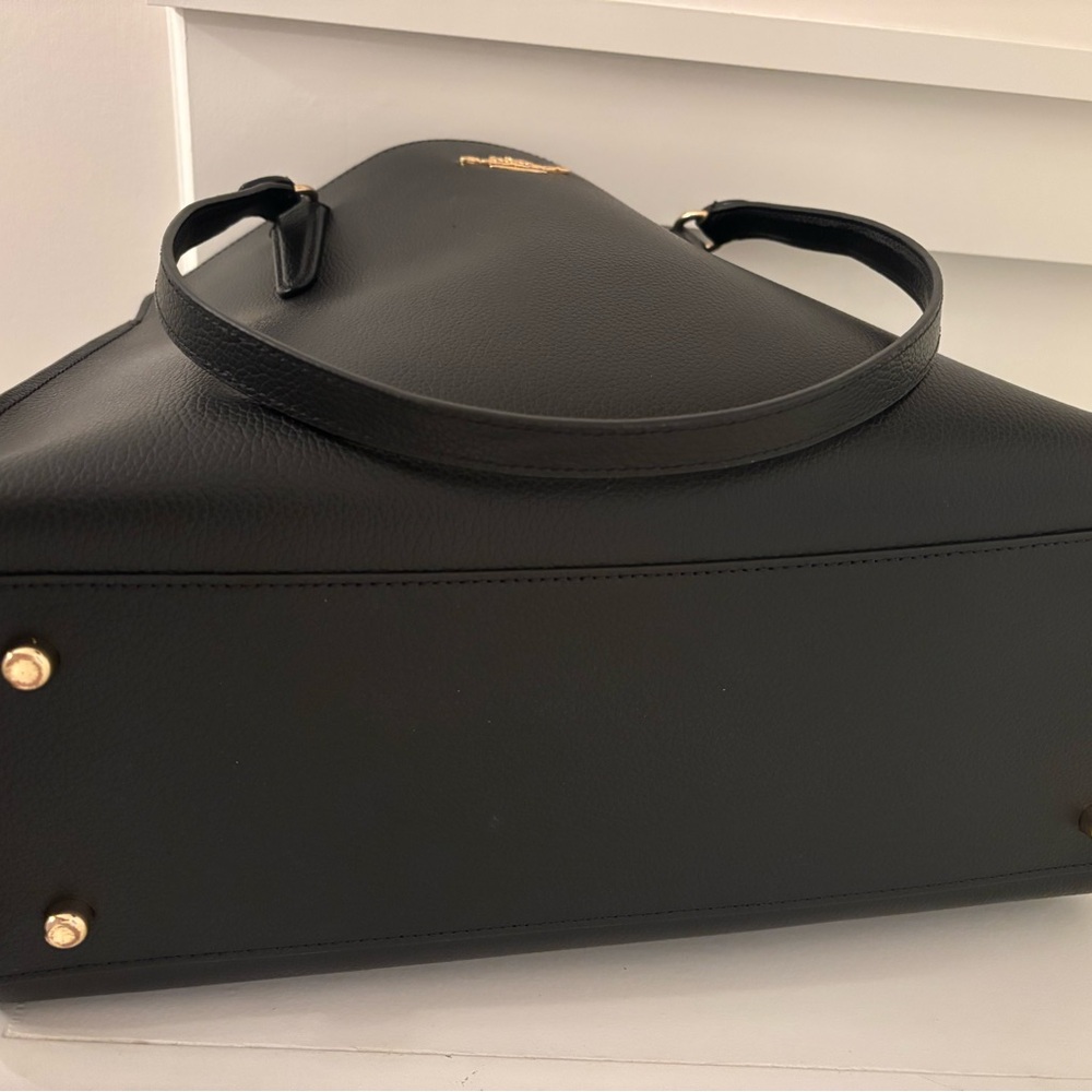 Coach Tatum Black Structured Leather Tote Carry all with Gold Accents - Picture 8 of 15